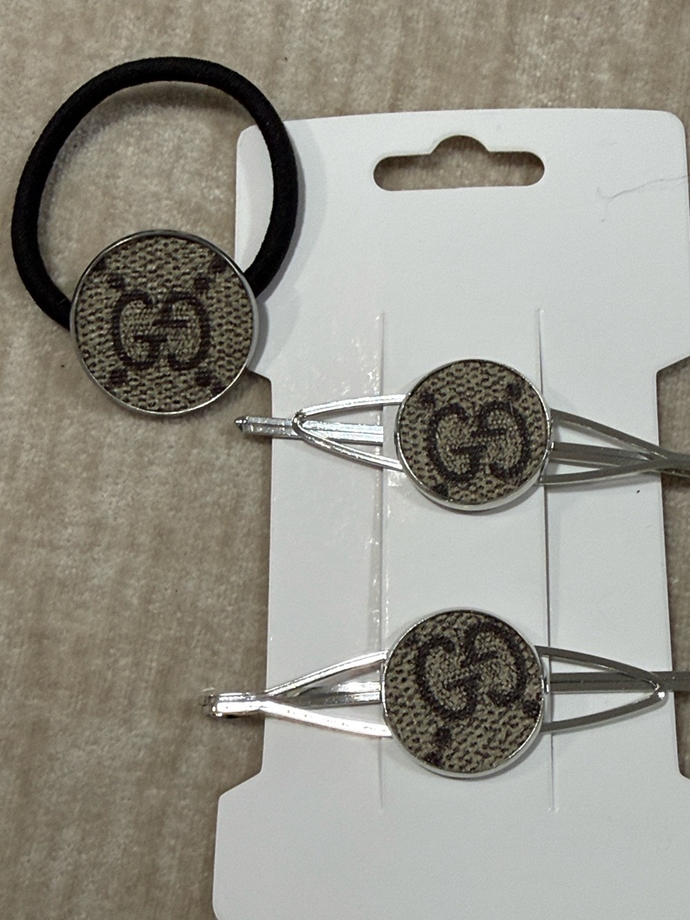 Gucci upcycled coated canvas Hair Clip and tie Set with Silver-Tone Metal